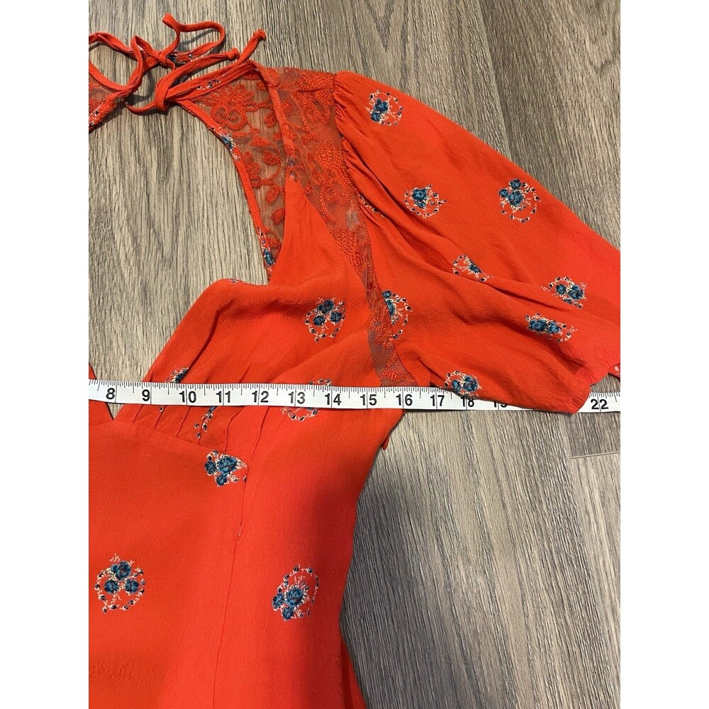Free People Mockingbird Dress 6 Backless Mini Orange Red Lace Flirty Floral Boho - Picture 14 of 16